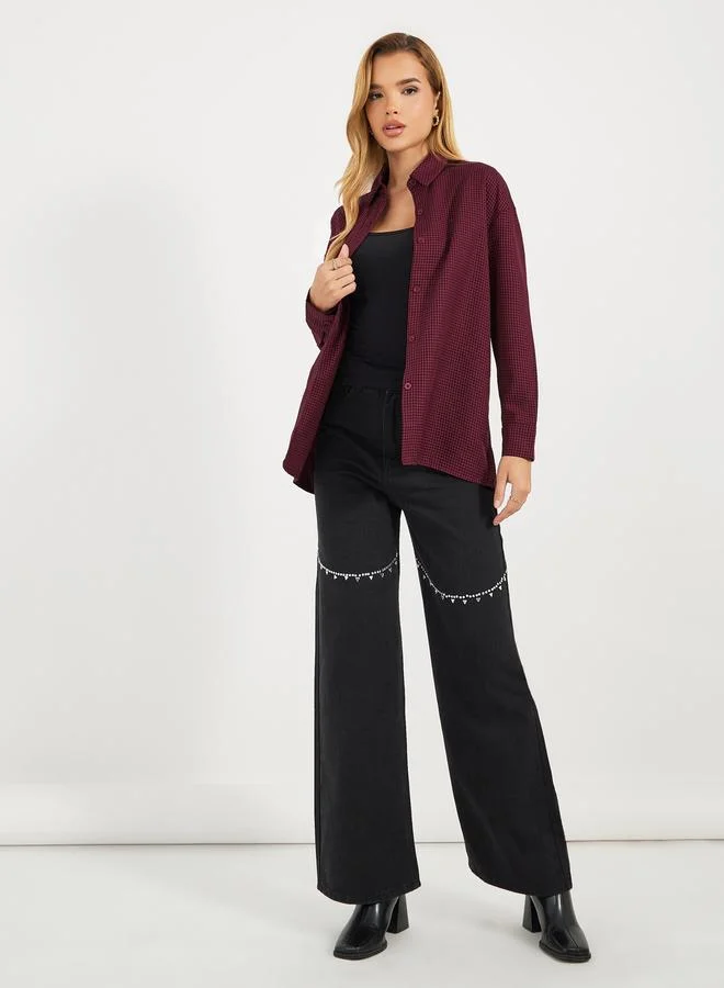Styli Check Oversized Shirt with Button Placket
