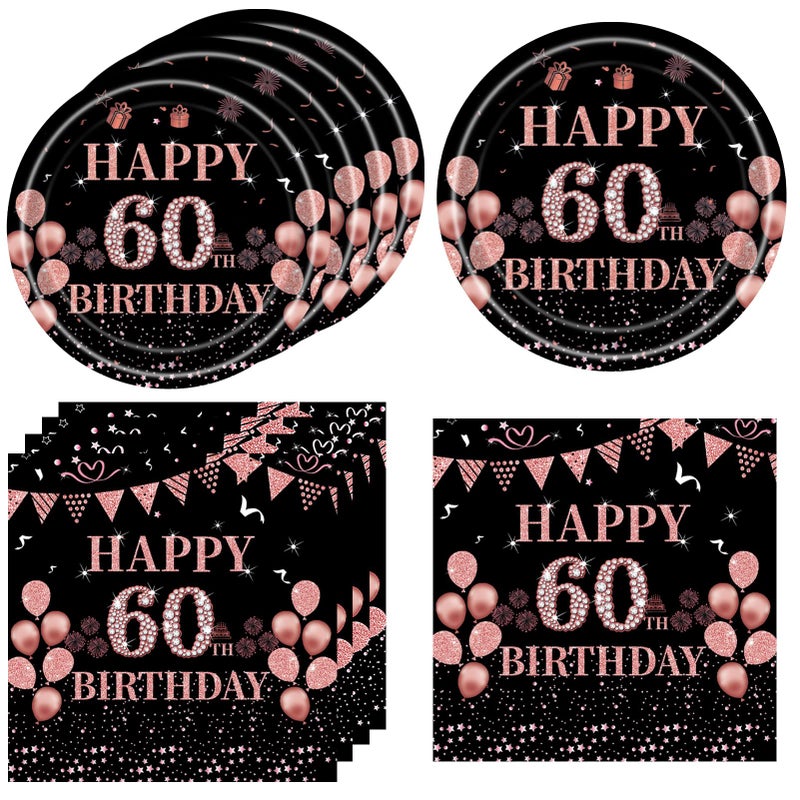 KHAIVI 40Pcs 60th Birthday Decorations for Women Vintage Black Rose Gold 1966 60 Years Old Birthday Supplies Include 60th Birthday Plates and Napkins Set 7Dessert Plates and Napkins for Gifts Women - Image 2
