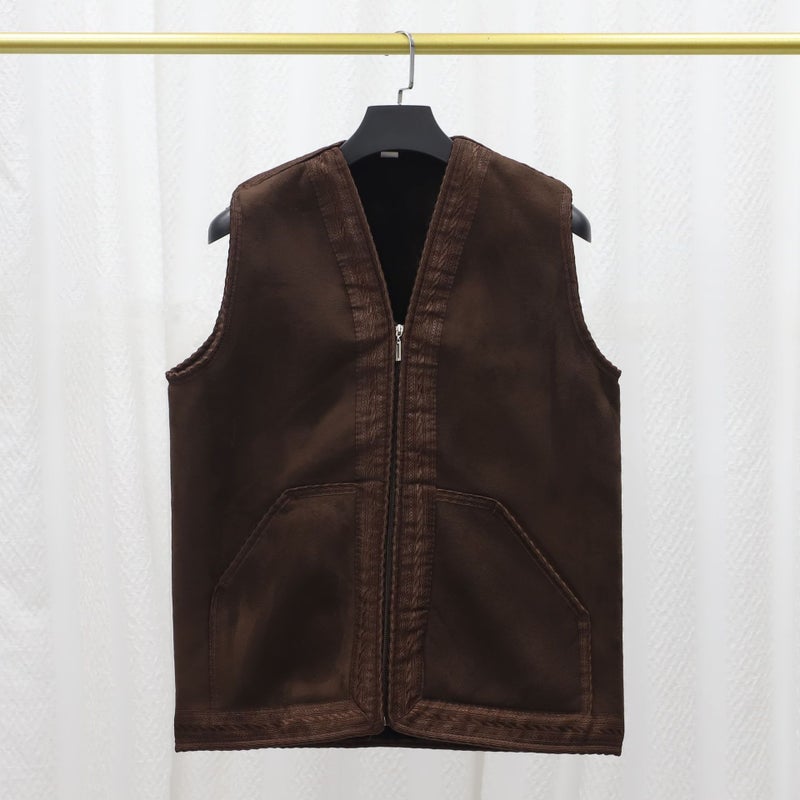 FN85-058 Men's Winter Suede Fleece Vest, Solid Color Sleeveless Warm Layering Jacket for Sports & Casual Wear
