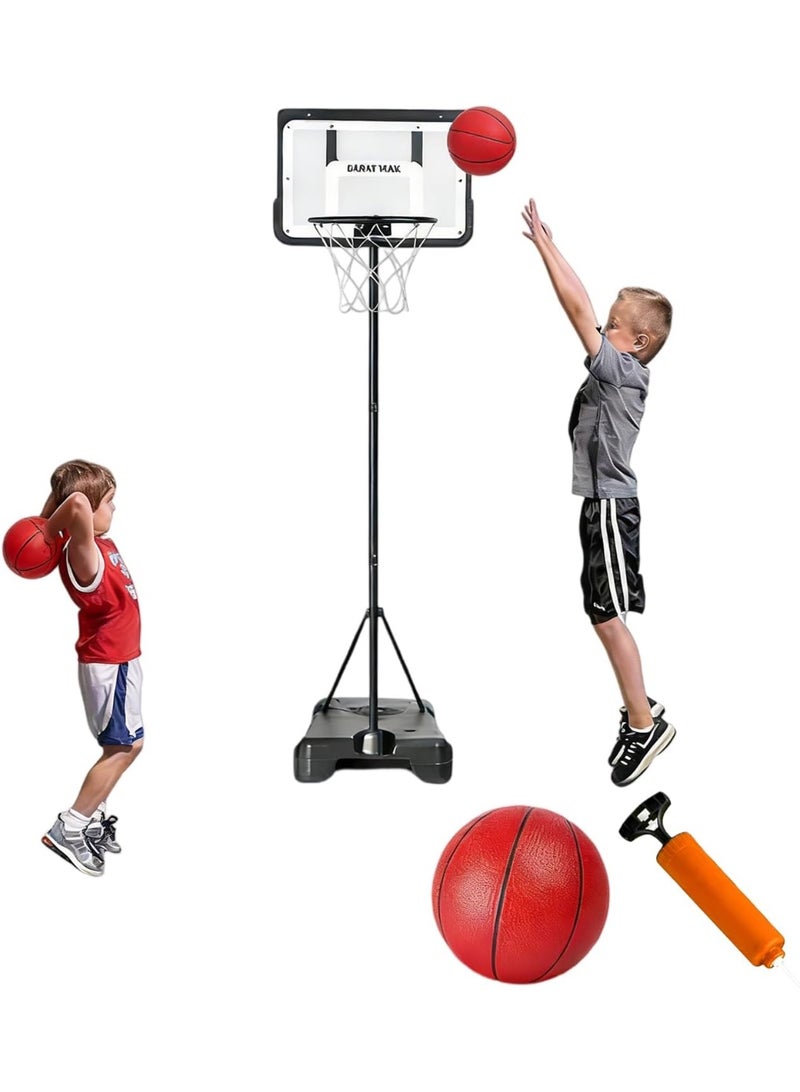M.A&F's Portable Basketball Hoop Adjustable 1-1.9M for Kids - Indoor Outdoor Goal System with Weather-Resistant Nylon Net, Includes Basketball & Air Pump - Image 1