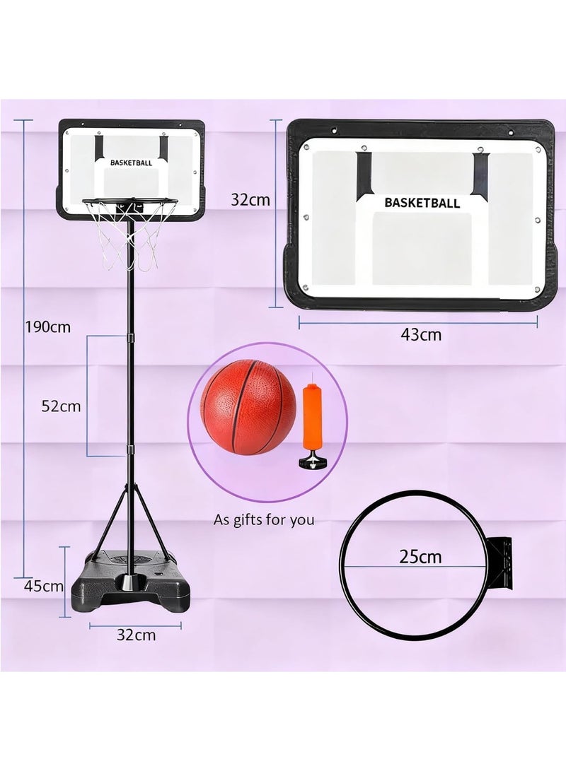 M.A&F's Portable Basketball Hoop Adjustable 1-1.9M for Kids - Indoor Outdoor Goal System with Weather-Resistant Nylon Net, Includes Basketball & Air Pump - Image 3