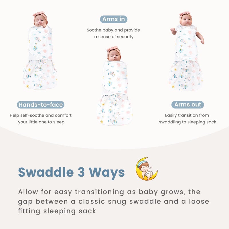 ZIGJOY Sleep Sack Swaddle 1.0 Tog Baby Wearable Blanket 100% Cotton Baby Swaddle Blanket for Newborns 0-6 Months Ocean&Pink - Image 4