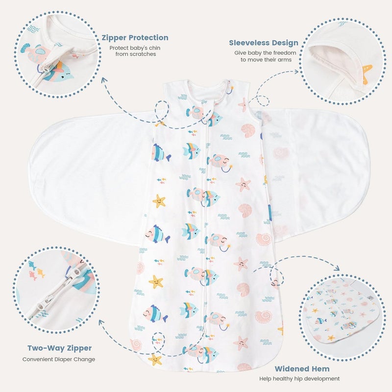 ZIGJOY Sleep Sack Swaddle 1.0 Tog Baby Wearable Blanket 100% Cotton Baby Swaddle Blanket for Newborns 0-6 Months Ocean&Pink - Image 2