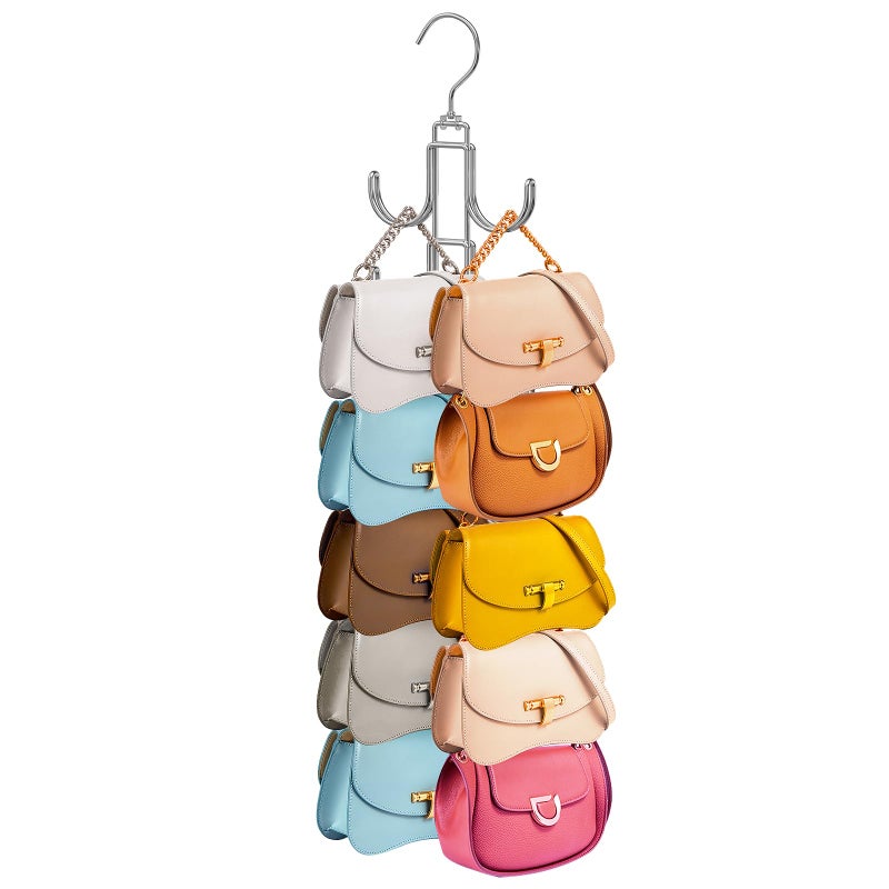Myfolrena Purse Hanger for Closet, 360 Degree Purse Organizer with 10 Hooks Bag Handbag Hanger Hooks for Purse Hanging, Durable Purse Display Rack Space-Saving Bag Organizer for Women - Image 1