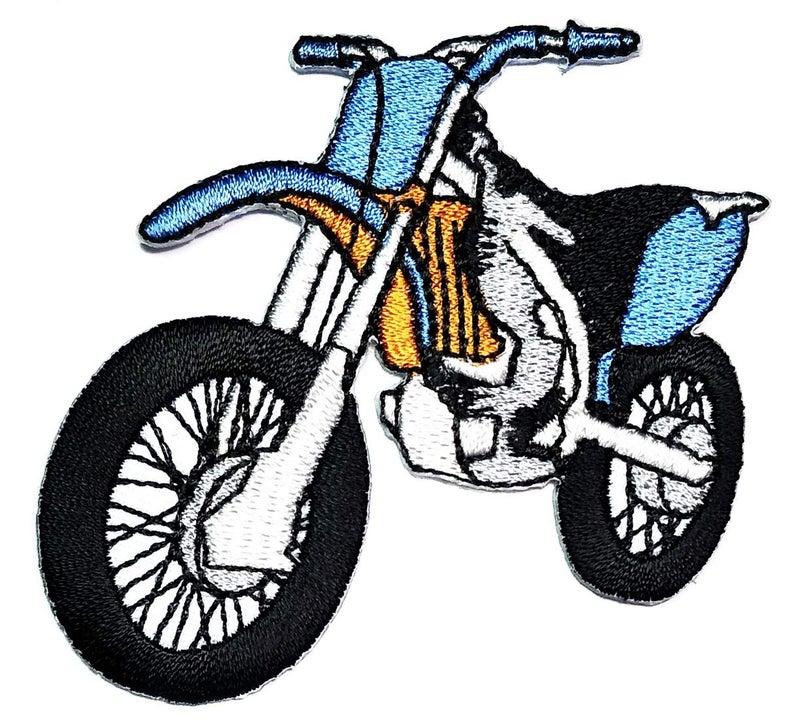 PARITA PARITA Blue Motorbike Motorcycle Sports Bikers Off Road Cartoon Patch Embroidered Iron on Patch Applique Sticker for Men Women Boys Girls Clothes Jeans TShirt Hat Backpacks 