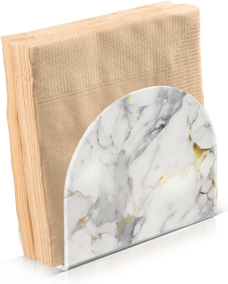 ALAZA White Marble Napkin Holder for Tables Paper Cocktail Napkin Holders Kitchen Dinning Acrylic Dinner Napkin Dispenser for Restaurant Home Decor Bar Accessories 1 Pack - Image 3