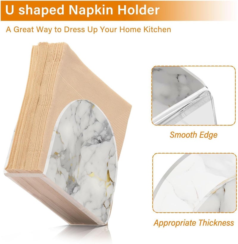 ALAZA White Marble Napkin Holder for Tables Paper Cocktail Napkin Holders Kitchen Dinning Acrylic Dinner Napkin Dispenser for Restaurant Home Decor Bar Accessories 1 Pack - Image 5