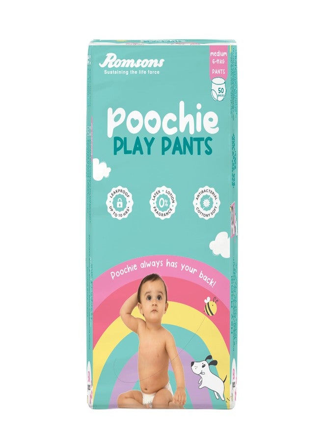 رومسونز حفاضات رومسونز بوتشي بلاي بانتس للأطفال - مقاس متوسط (50 قطعة) | مناسبة للأطفال من 6 إلى 11 كجم | ملائمة مريحة بزاوية 360 درجة ومقاومة للتسرب لمدة تصل إلى 10 ساعات. - Image 1