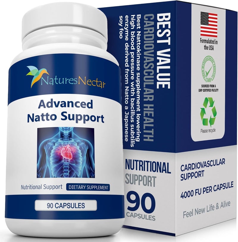 Natures Nectar Organic Nattokinase supplement 200mg  Double Strength Nattokinase 4000 fu Natural Blood Thinner Supports Cardiovascular  Blood Circulation Health  Non GMO  Gluten Free 90 Capsules - Image 1