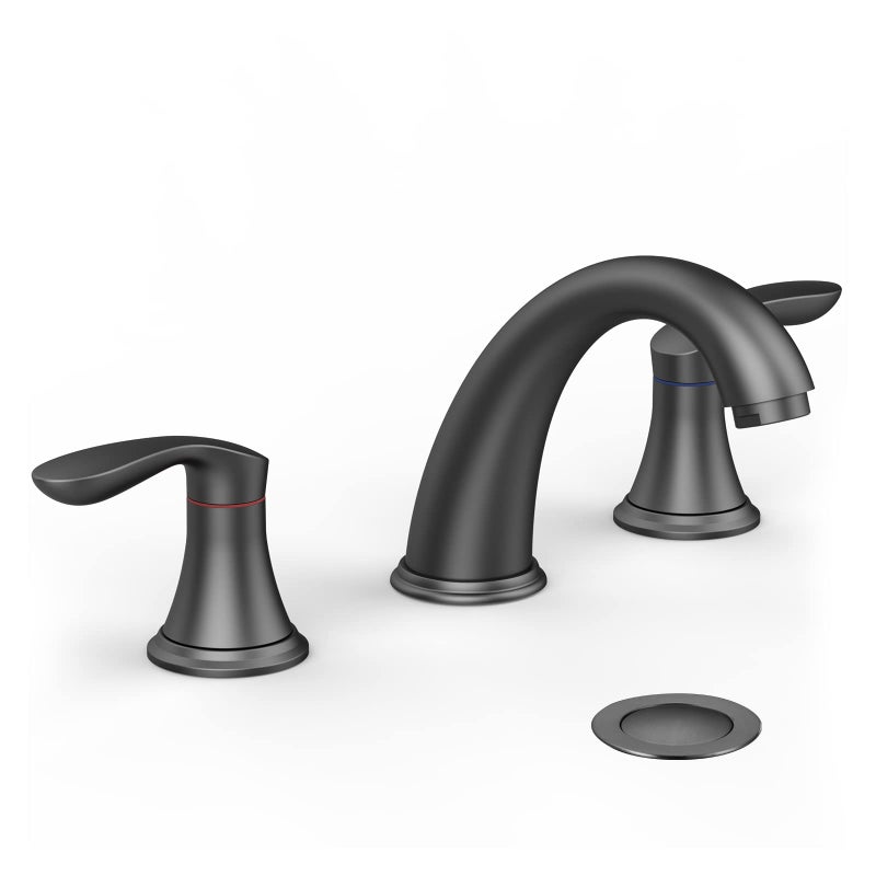 Hosslly Bathroom Sink Faucet  Faucet For Bathroom Sink  Widespread Matte Black Bathroom Faucet 3 Hole With Stainless Steel Pop Up Drain And Cupc Lead-Free Hose - (Matte Black) - Image 1