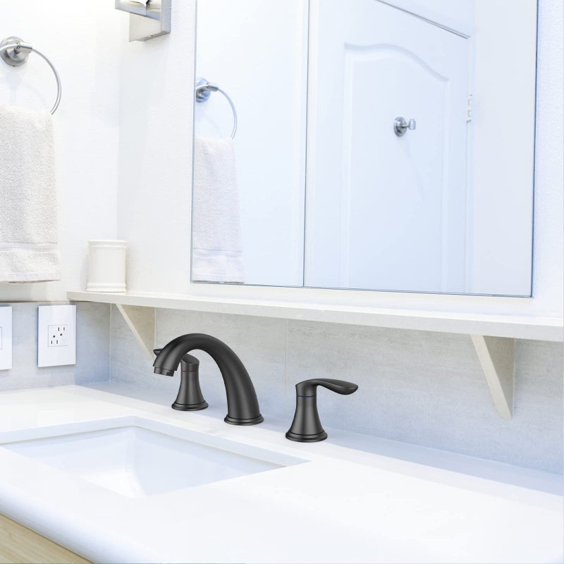 Hosslly Bathroom Sink Faucet  Faucet For Bathroom Sink  Widespread Matte Black Bathroom Faucet 3 Hole With Stainless Steel Pop Up Drain And Cupc Lead-Free Hose - (Matte Black) - Image 3