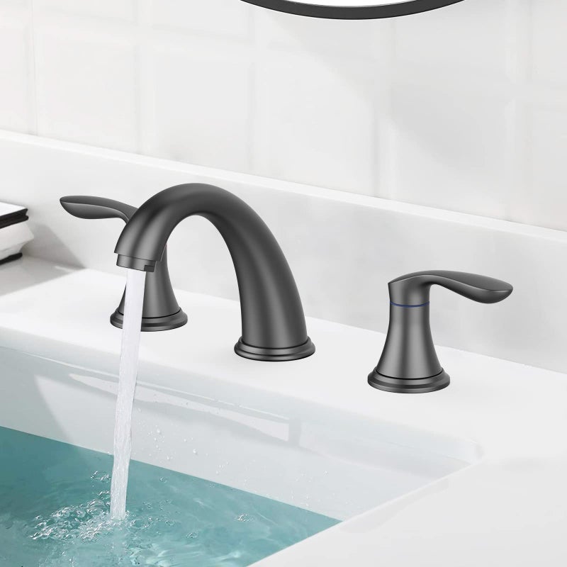 Hosslly Bathroom Sink Faucet  Faucet For Bathroom Sink  Widespread Matte Black Bathroom Faucet 3 Hole With Stainless Steel Pop Up Drain And Cupc Lead-Free Hose - (Matte Black) - Image 2