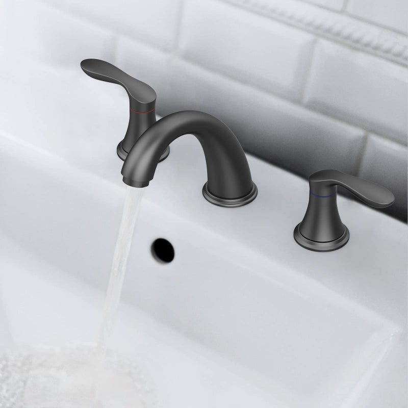 Hosslly Bathroom Sink Faucet  Faucet For Bathroom Sink  Widespread Matte Black Bathroom Faucet 3 Hole With Stainless Steel Pop Up Drain And Cupc Lead-Free Hose - (Matte Black) - Image 4
