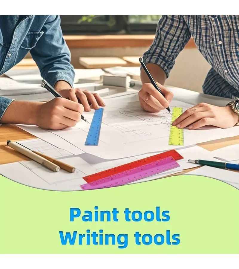 4 مسطرة بلاستيكية متينة قياس 12 بوصة 30 سنتيمتر متعددة الألوان للمدرسة - Image 3