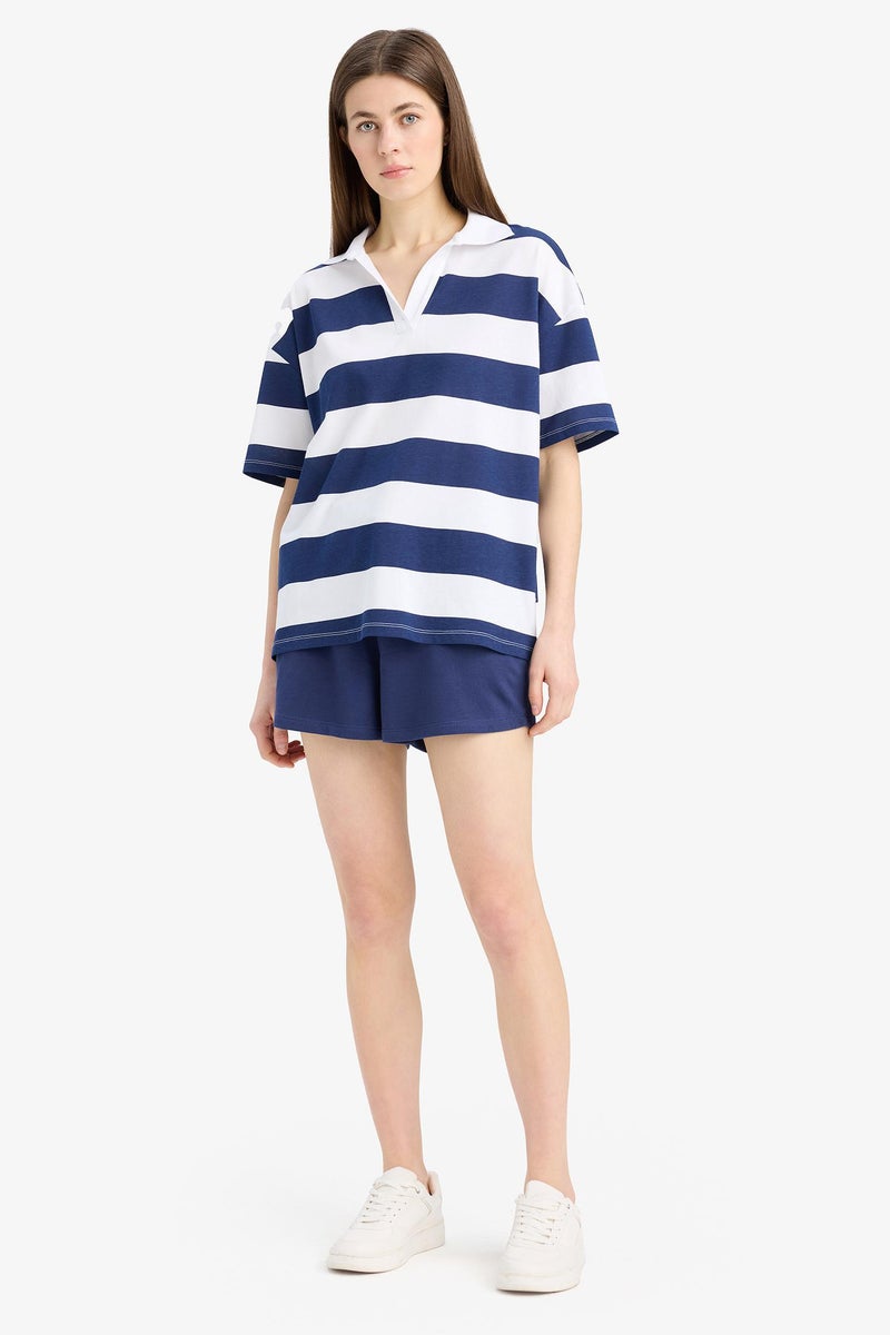 DeFacto Blue Woman Regular Fit Regular Waist Tied Shorts Casual - Image 2