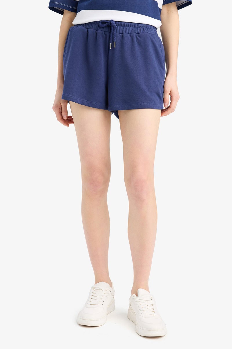 DeFacto Blue Woman Regular Fit Regular Waist Tied Shorts Casual - Image 4