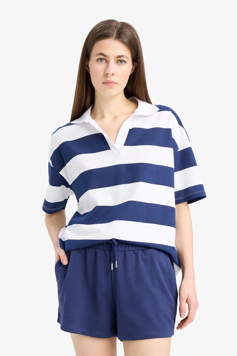 DeFacto Blue Woman Regular Fit Regular Waist Tied Shorts Casual - Image 3