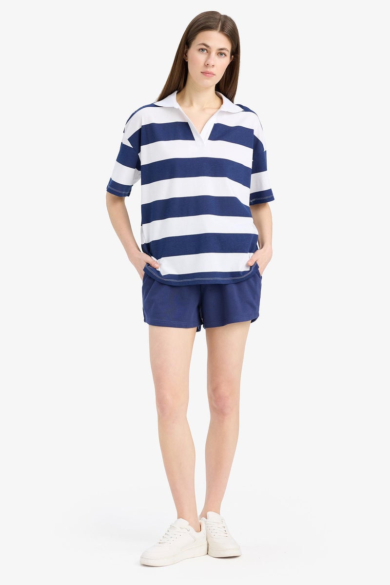 DeFacto Blue Woman Regular Fit Regular Waist Tied Shorts Casual - Image 1