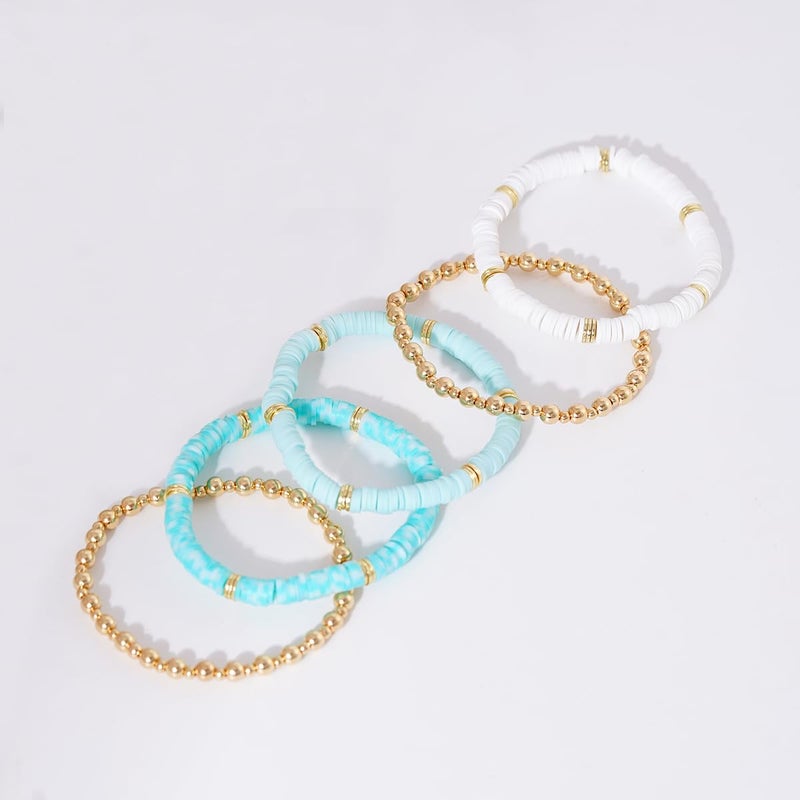 GOOJIDS Surfer Heishi Clay Bead Bracelets for Women Bohemian Stackable Gold Plated Beaded Stretch Bracelets Elastic Layering Friendship Bracelets Set Boho Jewelry - Image 3