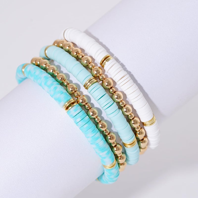 GOOJIDS Surfer Heishi Clay Bead Bracelets for Women Bohemian Stackable Gold Plated Beaded Stretch Bracelets Elastic Layering Friendship Bracelets Set Boho Jewelry - Image 4