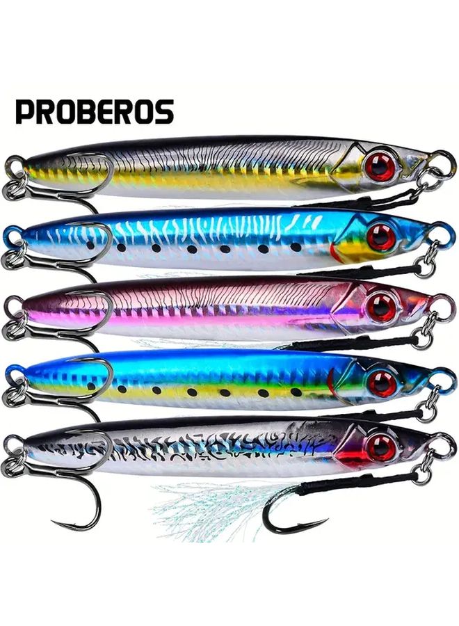 PROBEROS 14g Glowing 3D Fishing Lures Set 5pcs Mixed Colors Feather Front Hook Saltwater Freshwater - Image 1