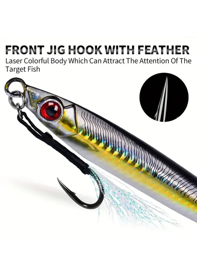 PROBEROS 14g Glowing 3D Fishing Lures Set 5pcs Mixed Colors Feather Front Hook Saltwater Freshwater - Image 2