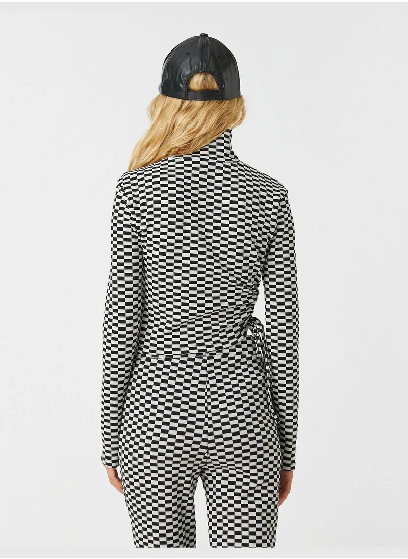 كوتون Crop T-Shirt Mandarin Collar Shirred