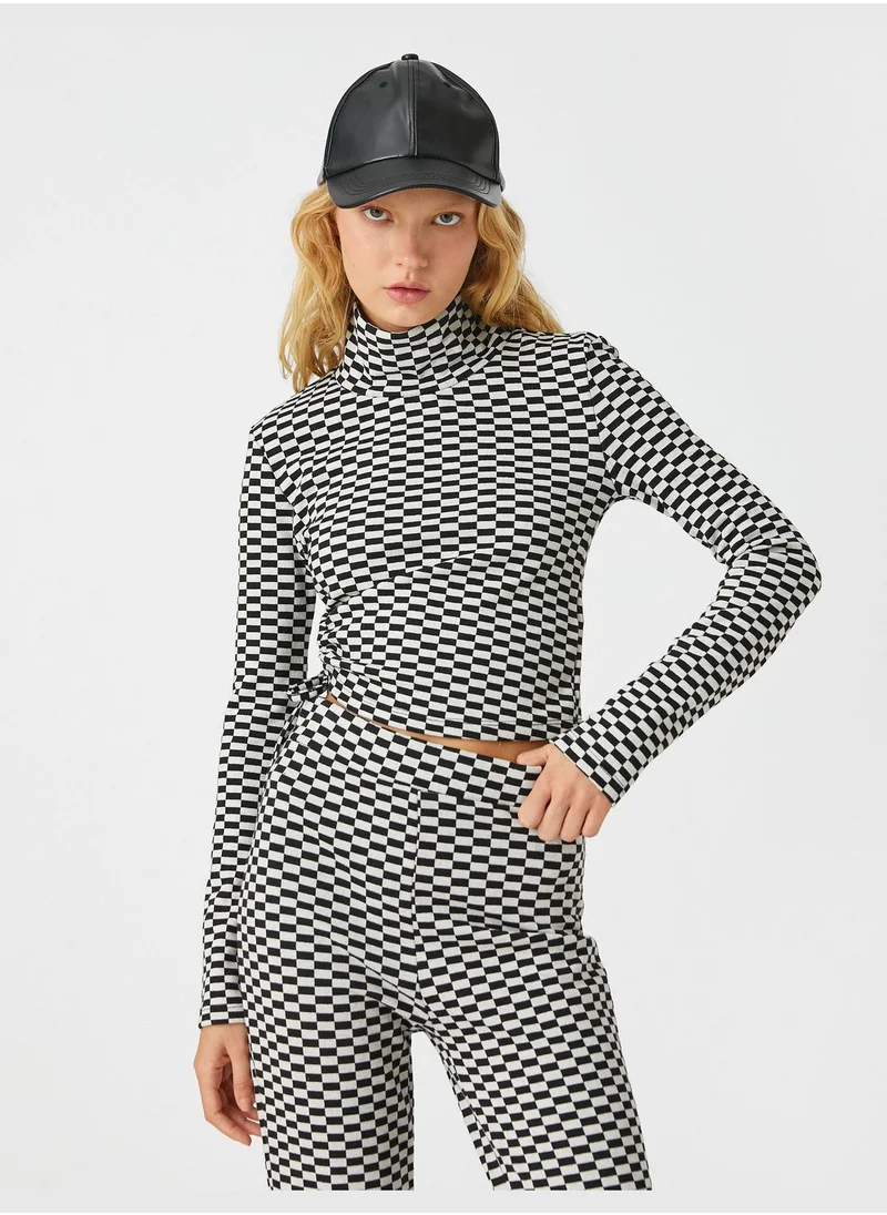كوتون Crop T-Shirt Mandarin Collar Shirred