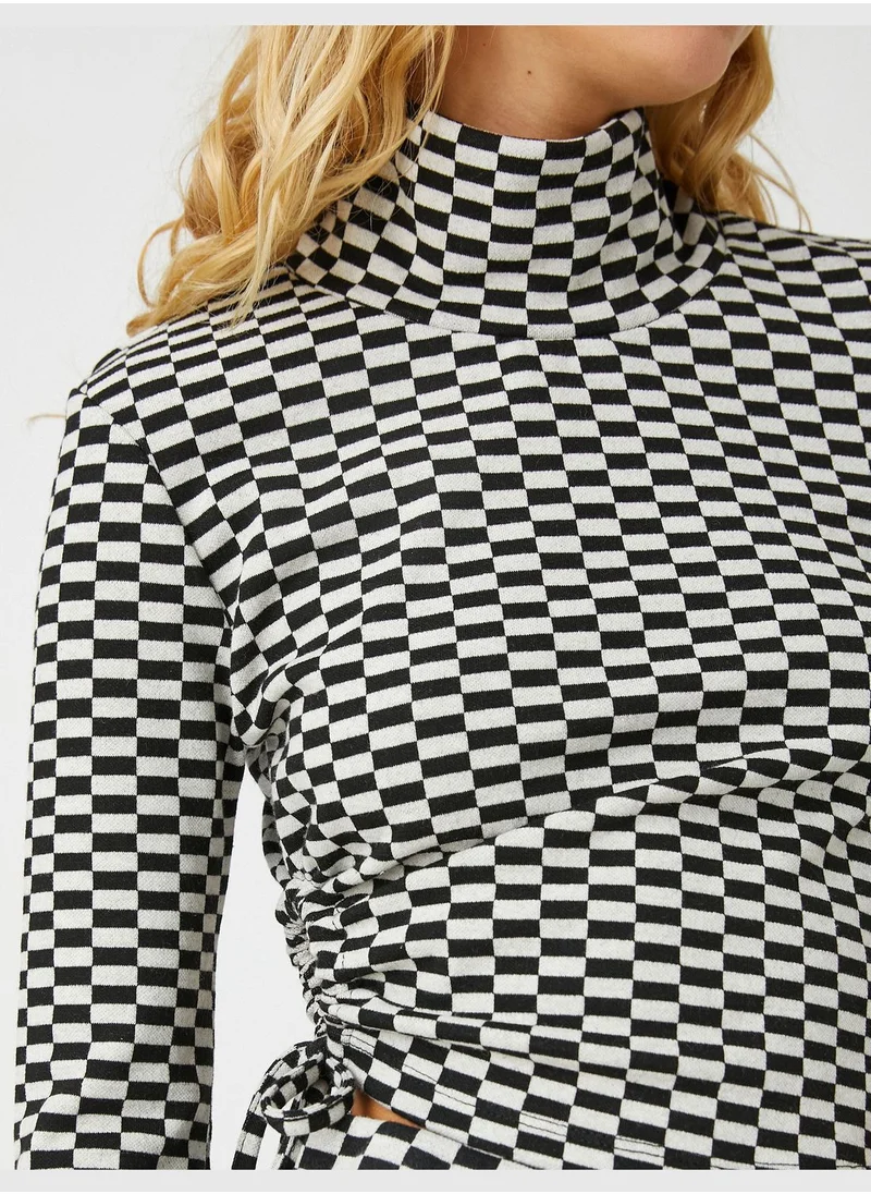 كوتون Crop T-Shirt Mandarin Collar Shirred