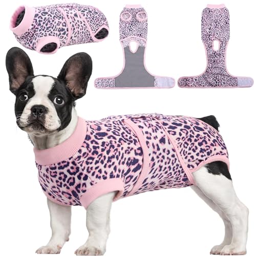 Kuoser Dog Recovery Suit Female, Soft Puppy Surgery Suit, Dog Recovery Suit After Surgery, Post-Op Onesie for Female & Male Dogs, Soft Protective Wear, PinkLeopard S - Image 1