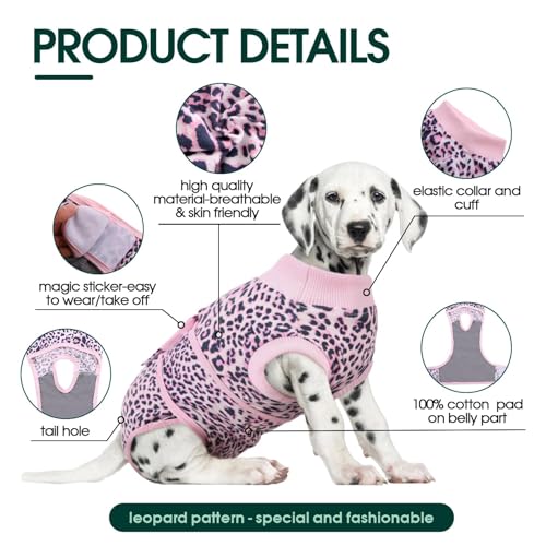Kuoser Dog Recovery Suit Female, Soft Puppy Surgery Suit, Dog Recovery Suit After Surgery, Post-Op Onesie for Female & Male Dogs, Soft Protective Wear, PinkLeopard S - Image 3