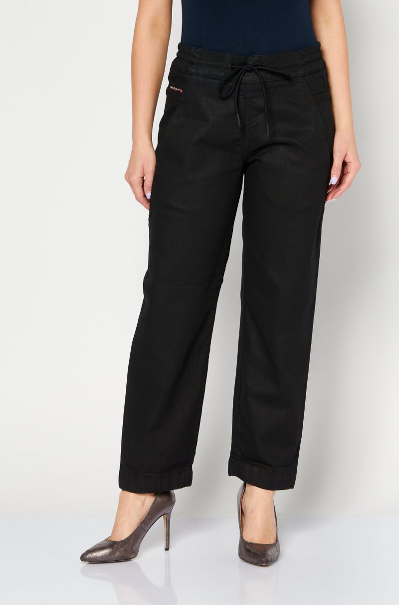 DIESEL Women Regular Fit Plain Straight Leg Pants, Black  - Image 1