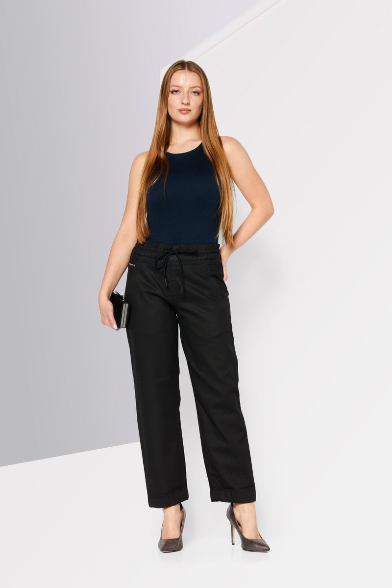 DIESEL Women Regular Fit Plain Straight Leg Pants, Black  - Image 3