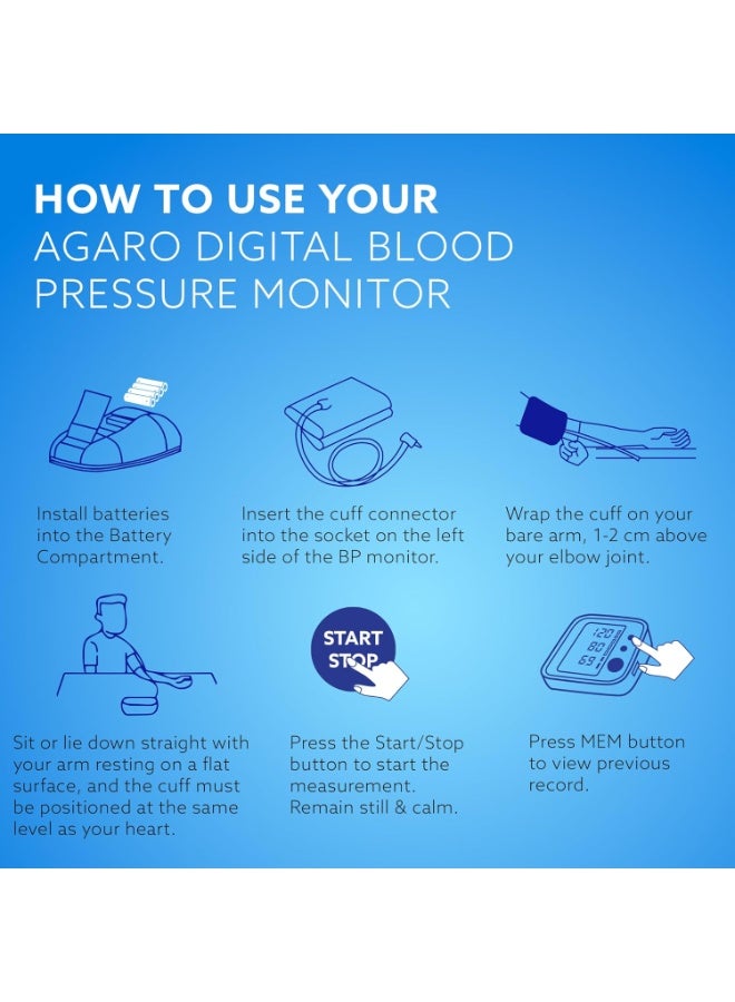 AGARO Automatic Portable Digital Blood Pressure Monitor for Home Use with Large LCD Display, Upper Arm Cuff, Accurate BP & Pulse Rate Monitoring, Memory Storage, Easy Key touch Operation - Image 2