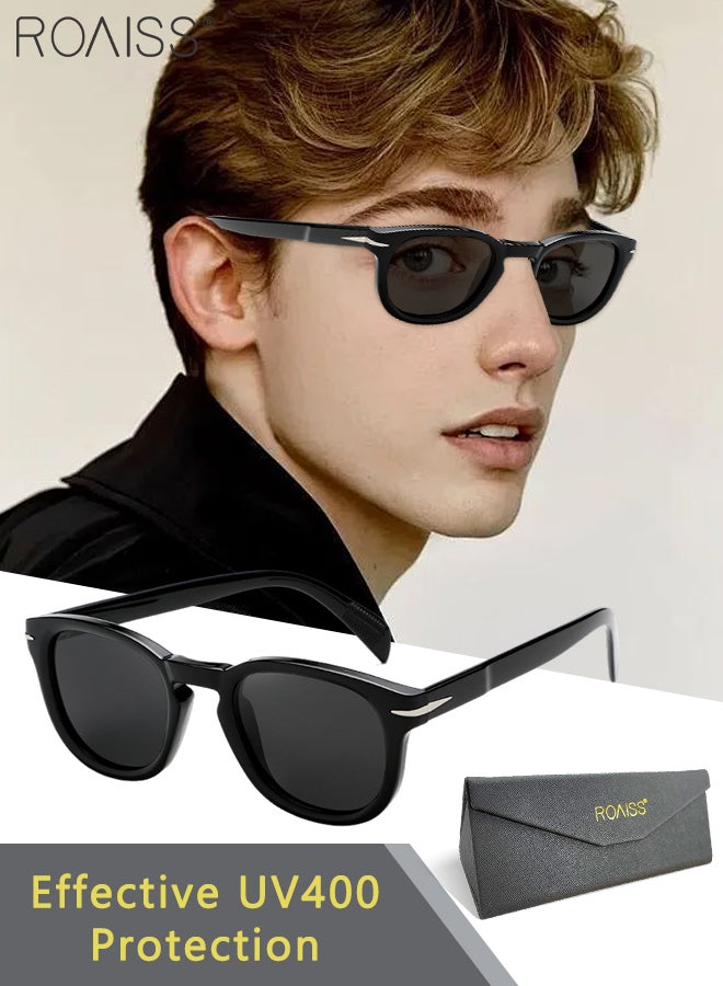 رويس نظارات شمسية دائرية مستقطبة للرجال والنساء، نظارات شمسية للحماية من الأشعة فوق البنفسجية 400 مع عدسات TAC، نظارات شمسية عصرية مضادة للتوهج للرجال أثناء القيادة والصيد والسفر، لون أسود، 47 مم - Image 1