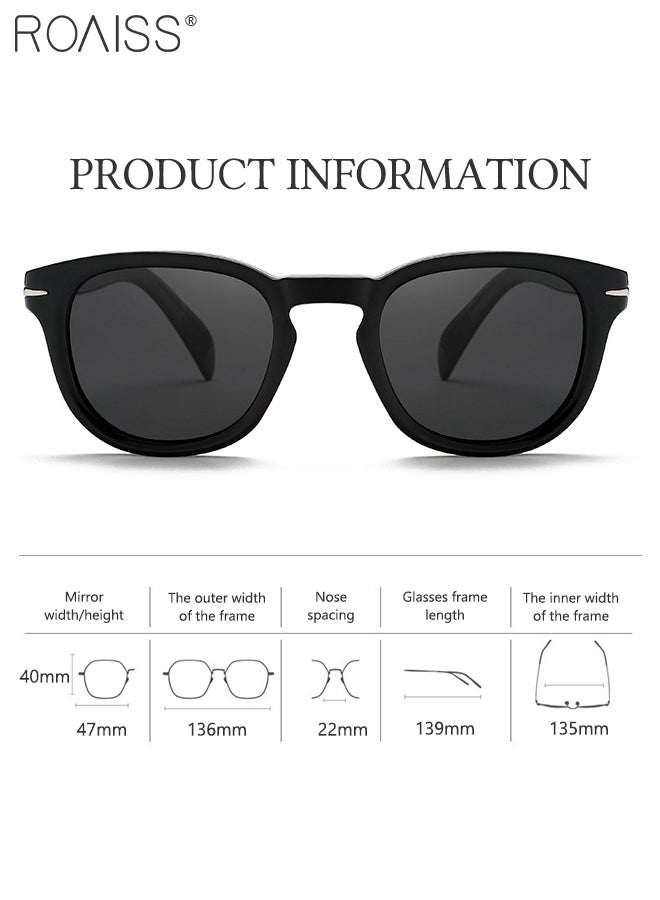 رويس نظارات شمسية دائرية مستقطبة للرجال والنساء، نظارات شمسية للحماية من الأشعة فوق البنفسجية 400 مع عدسات TAC، نظارات شمسية عصرية مضادة للتوهج للرجال أثناء القيادة والصيد والسفر، لون أسود، 47 مم - Image 3