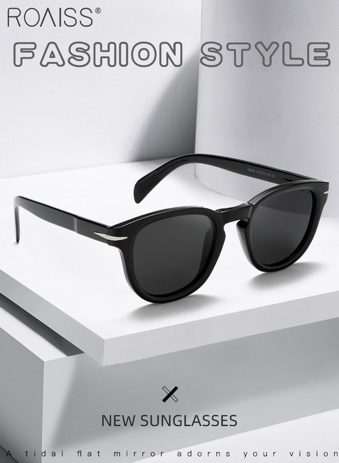 رويس نظارات شمسية دائرية مستقطبة للرجال والنساء، نظارات شمسية للحماية من الأشعة فوق البنفسجية 400 مع عدسات TAC، نظارات شمسية عصرية مضادة للتوهج للرجال أثناء القيادة والصيد والسفر، لون أسود، 47 مم - Image 5