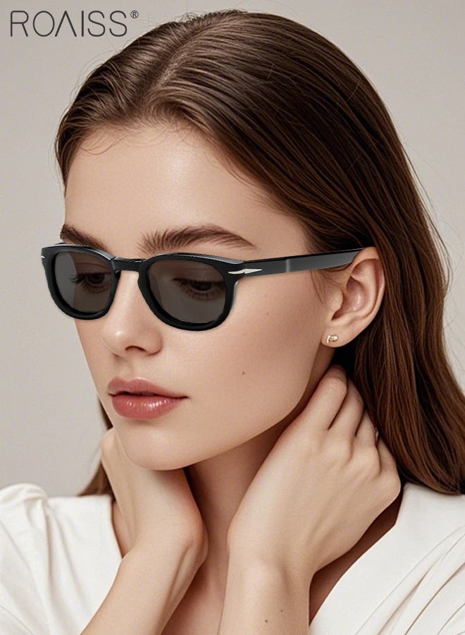 رويس نظارات شمسية دائرية مستقطبة للرجال والنساء، نظارات شمسية للحماية من الأشعة فوق البنفسجية 400 مع عدسات TAC، نظارات شمسية عصرية مضادة للتوهج للرجال أثناء القيادة والصيد والسفر، لون أسود، 47 مم - Image 2