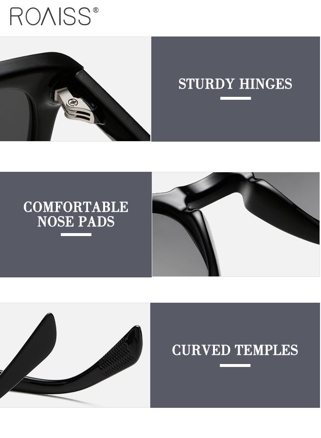 رويس نظارات شمسية دائرية مستقطبة للرجال والنساء، نظارات شمسية للحماية من الأشعة فوق البنفسجية 400 مع عدسات TAC، نظارات شمسية عصرية مضادة للتوهج للرجال أثناء القيادة والصيد والسفر، لون أسود، 47 مم - Image 4