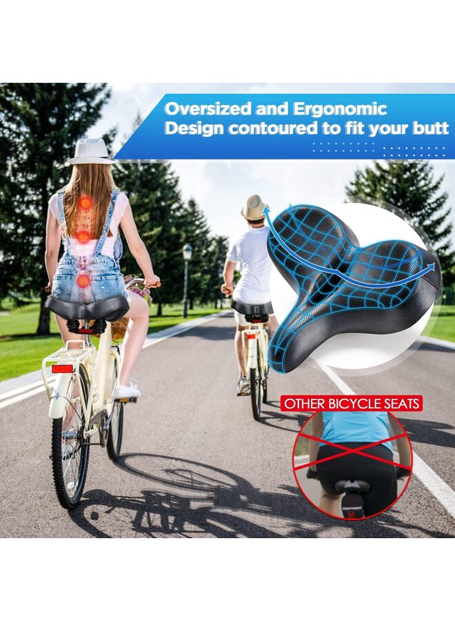 مقعد دراجة كبير الحجم، سرج دراجة متسع مع وسادة ناعمة سميكة من إسفنج الذاكرة للنساء والرجال، مناسب عالميًا للدراجات الداخلية/الخارجية - Image 2