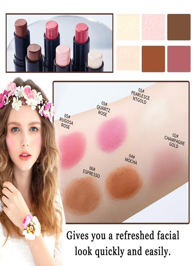 LZYLLS 6PCS Cream Blush Sticks,Multi-Use Sticks for Blush,Highlighter & Bronzer Contour,Natural Matte & Glitter Finishing Contour Stick,Waterproofing Face Makeup Stick Set with Makeup Sponge - Image 3