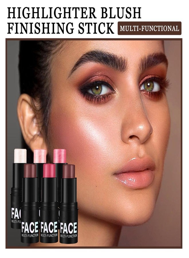 LZYLLS 6PCS Cream Blush Sticks,Multi-Use Sticks for Blush,Highlighter & Bronzer Contour,Natural Matte & Glitter Finishing Contour Stick,Waterproofing Face Makeup Stick Set with Makeup Sponge - Image 2