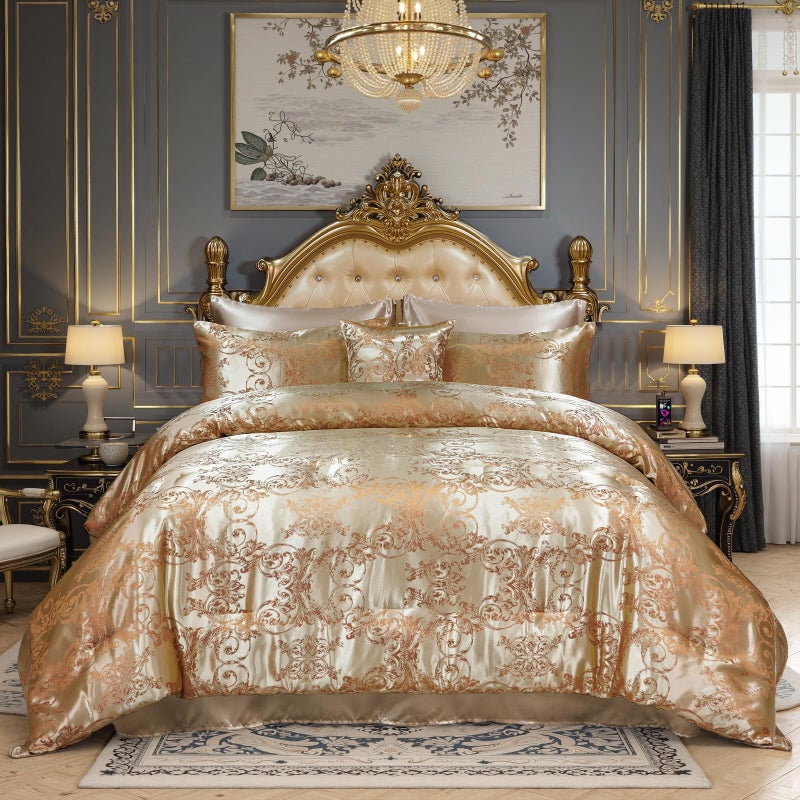 Bedding_Dreamer Queen Size 8-Piece Jacquard Comforter Set with Satin Sheets Set â€“ Elegant Coordinated Bedding Collection for Bedroom - Image 1