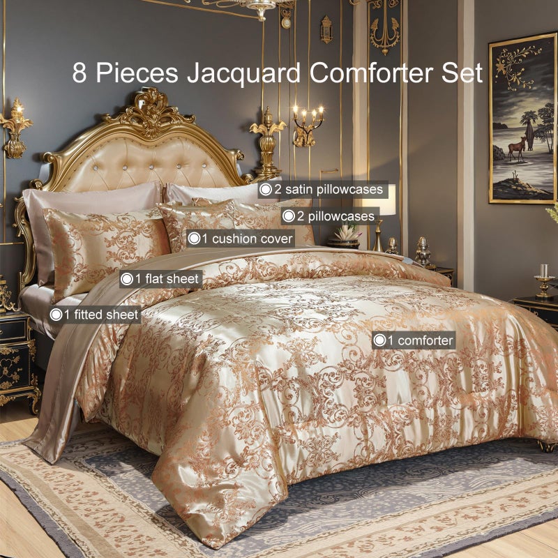 Bedding_Dreamer Queen Size 8-Piece Jacquard Comforter Set with Satin Sheets Set â€“ Elegant Coordinated Bedding Collection for Bedroom - Image 2