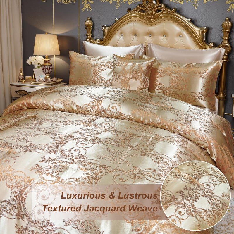 Bedding_Dreamer Queen Size 8-Piece Jacquard Comforter Set with Satin Sheets Set â€“ Elegant Coordinated Bedding Collection for Bedroom - Image 3