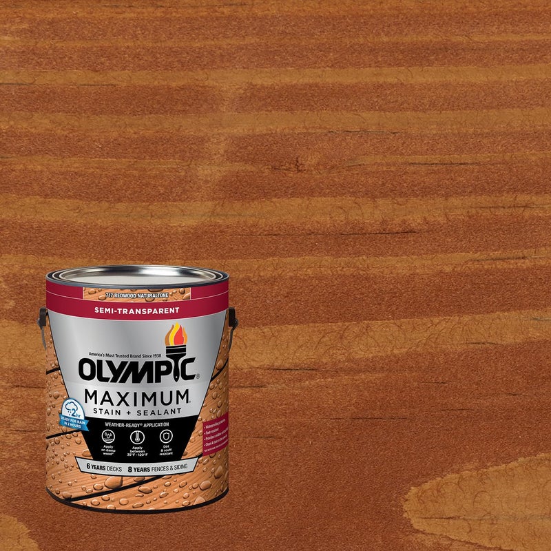 Olympic Maximum 1 Gal. Redwood Semi-Transparent Exterior Ready To Use Stain And Sealer In One Low Voc - Image 1