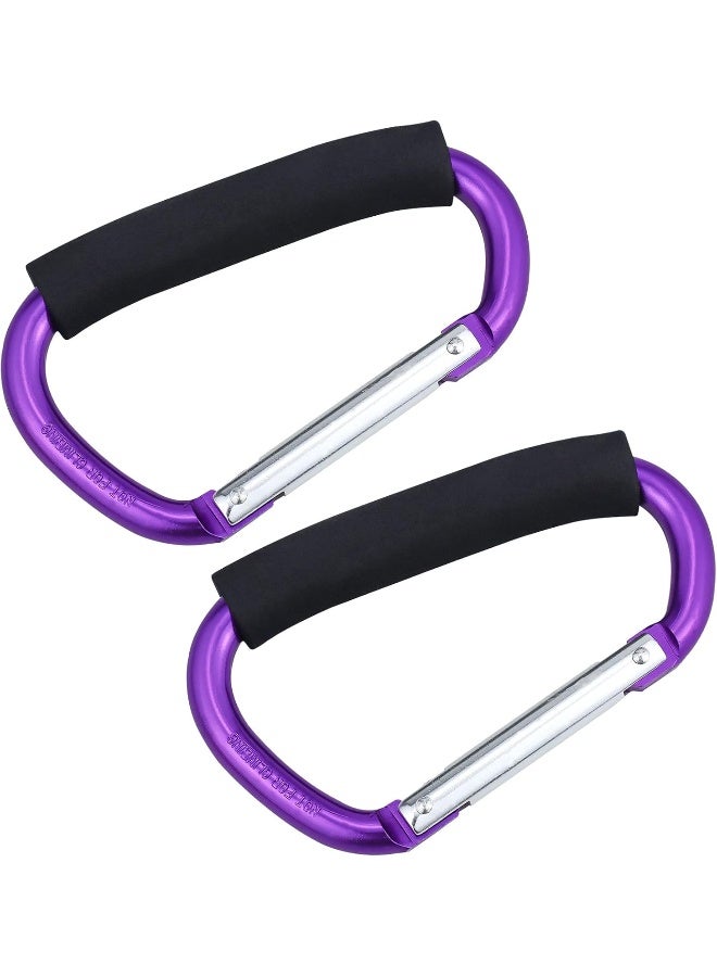 JIALEEY Strong Large Durable Buggy Carabiner Stroller Hooks Mummy Clip Pram Pushchair Grocery or Shopping and Plastic Bags Holder, 2 Pack Purple - Image 1