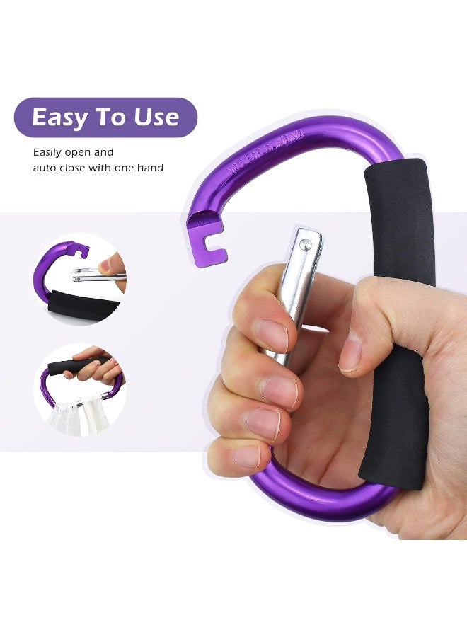 JIALEEY Strong Large Durable Buggy Carabiner Stroller Hooks Mummy Clip Pram Pushchair Grocery or Shopping and Plastic Bags Holder, 2 Pack Purple - Image 5