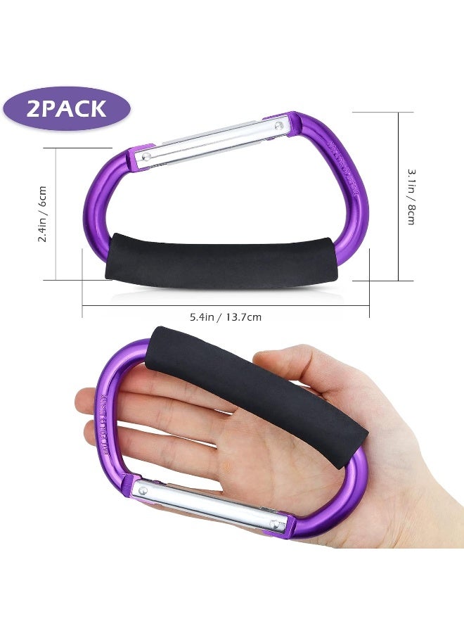 JIALEEY Strong Large Durable Buggy Carabiner Stroller Hooks Mummy Clip Pram Pushchair Grocery or Shopping and Plastic Bags Holder, 2 Pack Purple - Image 2
