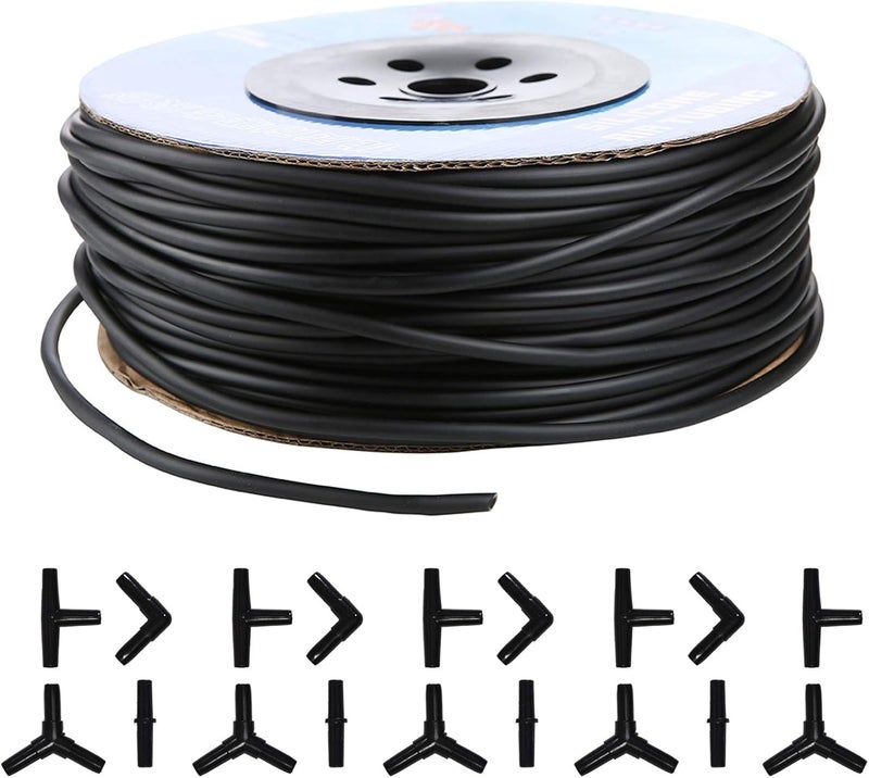 JIH Aquarium 320 Feet Standard 3/16" Black Flexible Airline Tubing with Black Plastic Connectors for Fish Tank,Terrariums, and Hydroponics (320 Feet with connectors) - Image 1